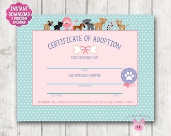 Puppy certification Etsy photo relating to Pet Adoption Certificate Free Printable identify Puppy certification Etsy